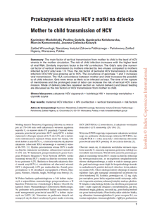 Artykuł - "Przekazywanie wirusa HCV z matki na dziecko"